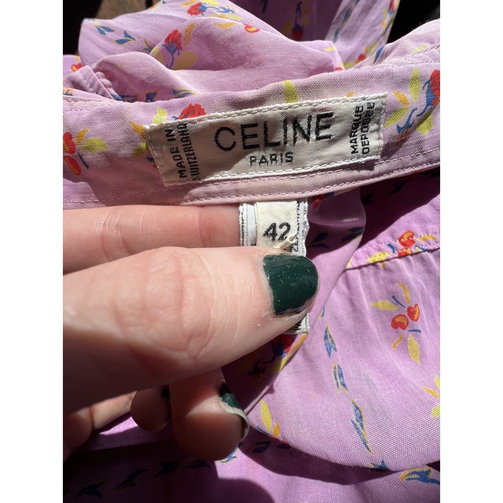 Celine Paris Vintage Pink Floral Stripe Long Sleeve Button Up Shirt Womens 42 - Picture 4 of 7